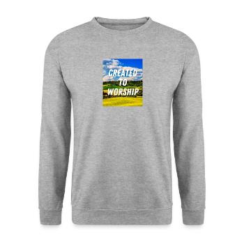 Créé pour adorer - Citation chrétienne - Sweat-shirt Unisexe - gris chiné - Devant - Alina (178cm) & Michal (187cm)