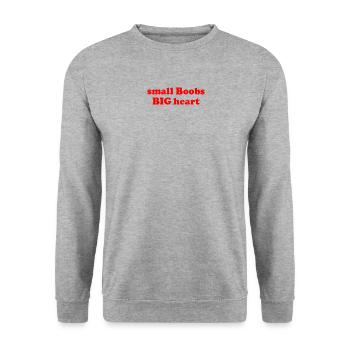 small Boobs BIG heart - Unisex Pullover - Weißgrau meliert - Vorne - Alina (178cm) & Michal (187cm)