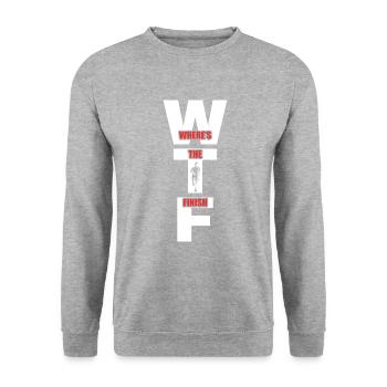 WTF Wo ist das Ziel - Running Runner - Unisex Pullover - Weißgrau meliert - Vorne - Alina (178cm) & Michal (187cm)