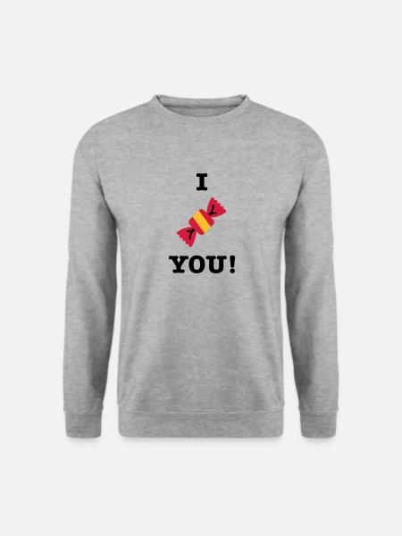 I love you Bonbon Süßigkeiten Süßigkeit Spruch - Unisex Pullover - Weißgrau meliert