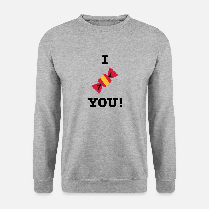 I love you Bonbon Süßigkeiten Süßigkeit Spruch - Unisex Pullover - Weißgrau meliert