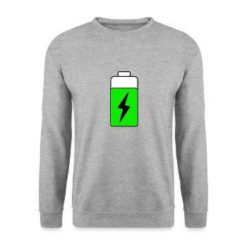 batterie grün - Unisex Pullover - Weißgrau meliert - Vorne - Alina (178cm) & Michal (187cm)