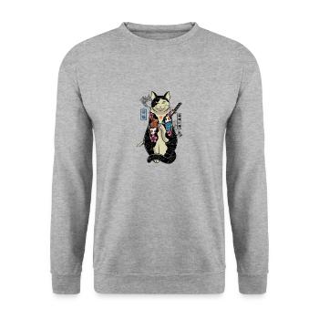 samurai cat - maneki neko - Sweat-shirt Unisexe - gris chiné - Devant - Alina (178cm) & Michal (187cm)