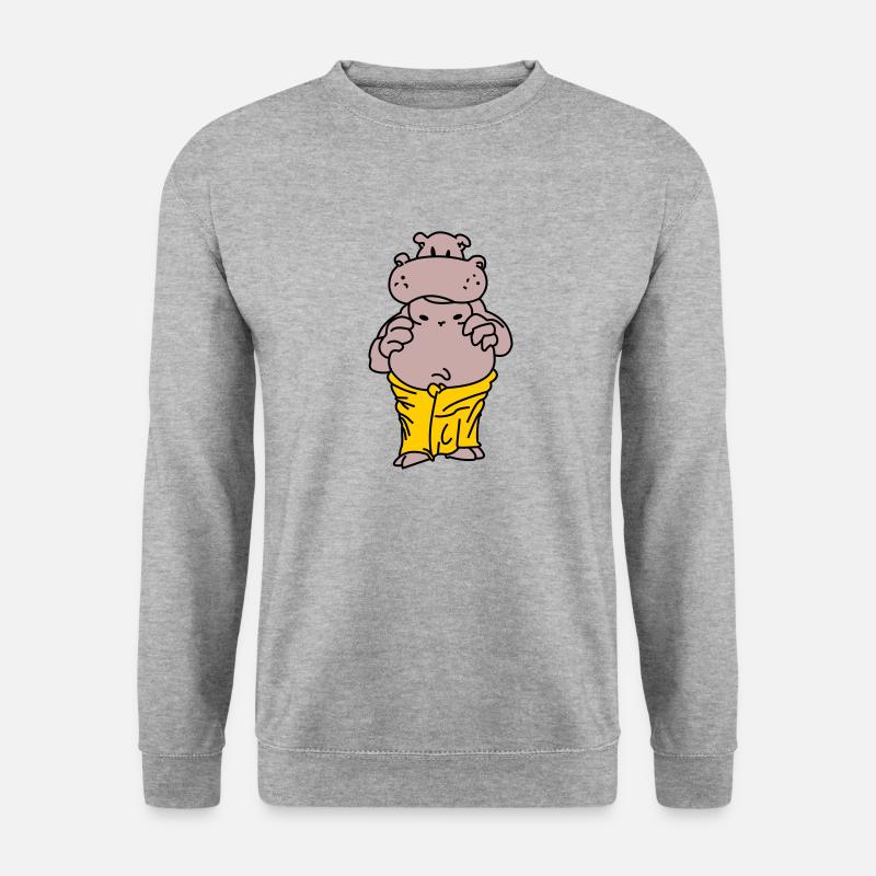 Sauna Flusspferd - Unisex Pullover - Weißgrau meliert
