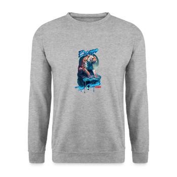 ÉCHAPPER AU CLIMAT (changement) -Version Tigre - Sweat-shirt Unisexe - gris chiné - Devant - Alina (178cm) & Michal (187cm)