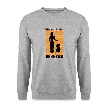 Mädchen trainiert Hunde, süße Welpen, ironische - Unisex Pullover - Weißgrau meliert - Vorne - Alina (178cm) & Michal (187cm)