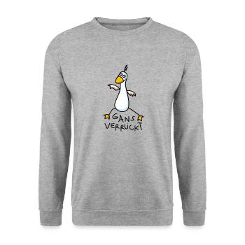 Gans verrückt - Unisex Pullover - Weißgrau meliert - Vorne - Alina (178cm) & Michal (187cm)