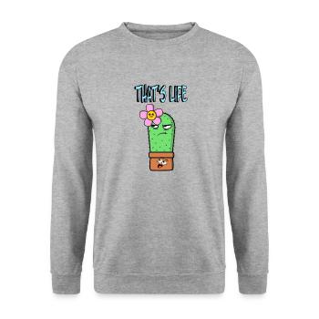 That s Life - Kaktus, Blume und Blumentopf - Unisex Pullover - Weißgrau meliert - Vorne - Alina (178cm) & Michal (187cm)