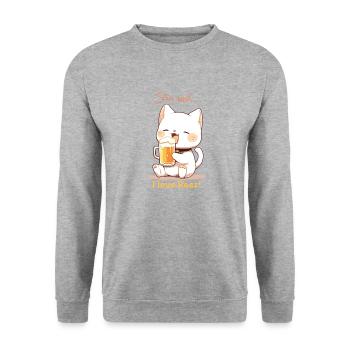 Kawaii Cat Beer Love - Fourrure réelle... J’adore la bière - Sweat-shirt Unisexe - gris chiné - Devant - Alina (178cm) & Michal (187cm)