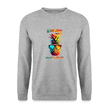 Funky vibes. enjoy your life. Ananas - Sweat-shirt Unisexe - gris chiné - Devant - Alina (178cm) & Michal (187cm)