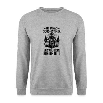 Ne jamais sous-estimer un vieil homme sur une moto - Sweat-shirt Unisexe - gris chiné - Devant - Alina (178cm) & Michal (187cm)