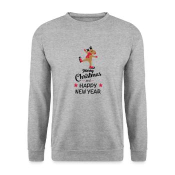 Lustige Weihnachten - Unisex Pullover - Weißgrau meliert - Vorne - Alina (178cm) & Michal (187cm)