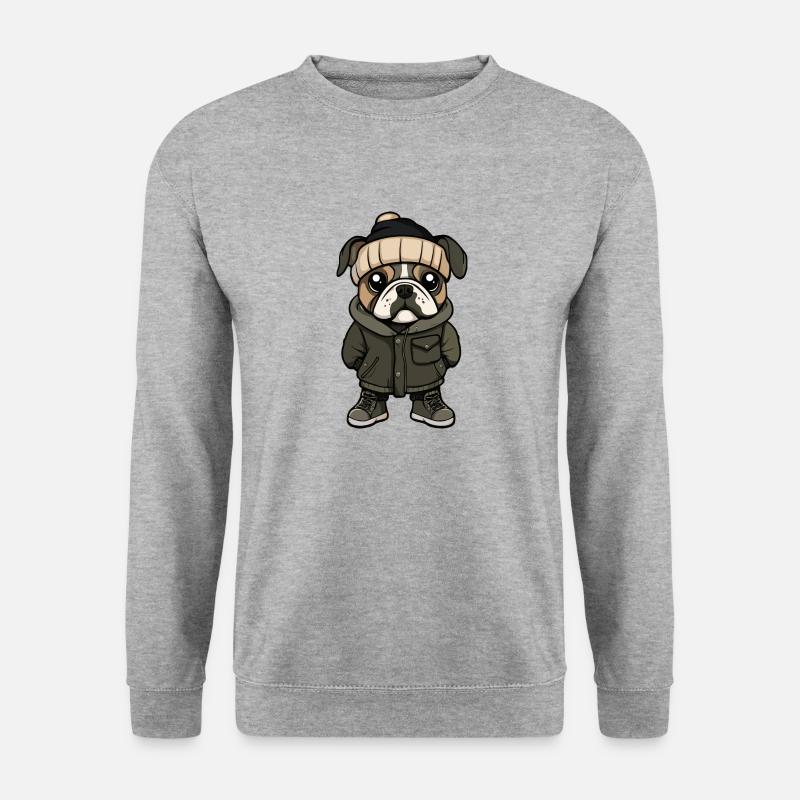 Bulldogg Hund Winter - Unisex Pullover - Weißgrau meliert