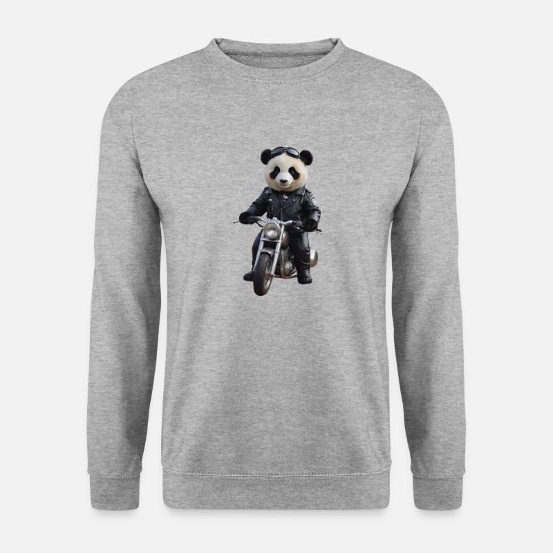 Biker Panda - Unisex Pullover - Weißgrau meliert