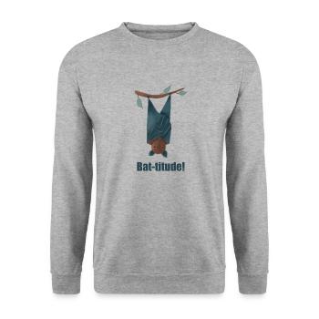 Bat-titude!, Halloween Bat, Attitude, Bats. - Unisex Pullover - Weißgrau meliert - Vorne - Alina (178cm) & Michal (187cm)