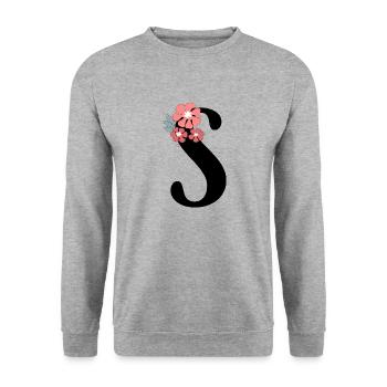 Lettre S fleurs minimalistes - Sweat-shirt Unisexe - gris chiné - Devant - Alina (178cm) & Michal (187cm)