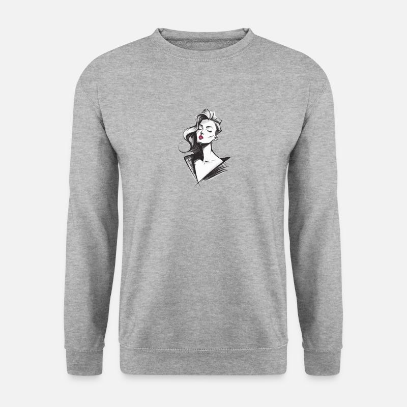 Zeichnung einer hübschen Frau - Unisex Pullover - Weißgrau meliert