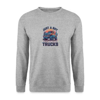 Just a boy who loves trucks - Unisex Pullover - Weißgrau meliert - Vorne - Alina (178cm) & Michal (187cm)