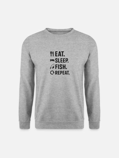 Eat Sleep Fish Repeat – Angler T-Shirt - Unisex Pullover - Weißgrau meliert