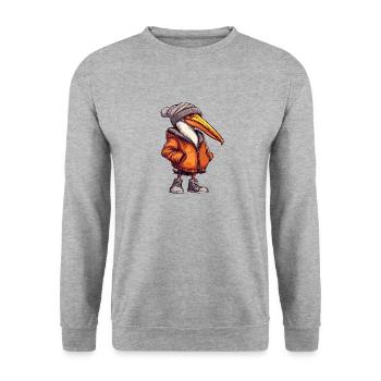 Pélican oiseau drôle d’hiver - Sweat-shirt Unisexe - gris chiné - Devant - Alina (178cm) & Michal (187cm)