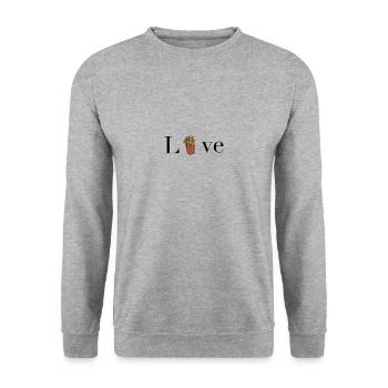 Pommes Liebe - Foodie - Unisex Pullover - Weißgrau meliert - Vorne - Alina (178cm) & Michal (187cm)