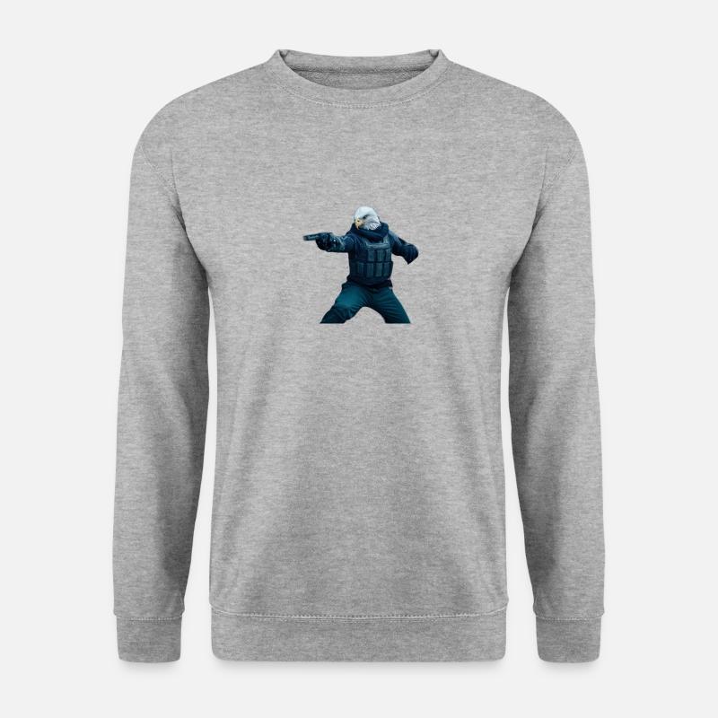 Adler mit Revolver - Unisex Pullover - Weißgrau meliert