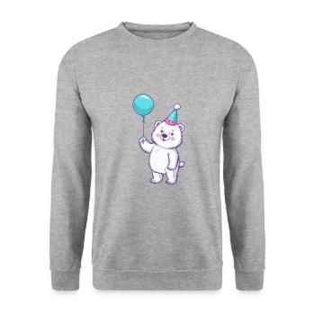 Ours polaire anniversaire bébé - Sweat-shirt Unisexe - gris chiné - Devant - Alina (178cm) & Michal (187cm)