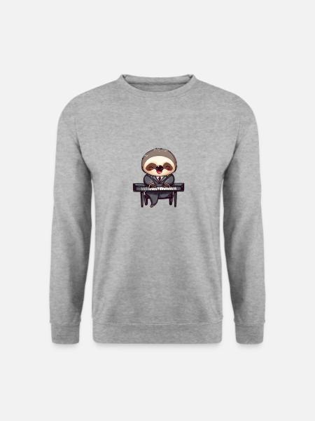 Faultier am Klavier - Unisex Pullover - Weißgrau meliert