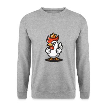 Huhn Comic Krone - Unisex Pullover - Weißgrau meliert - Vorne - Alina (178cm) & Michal (187cm)