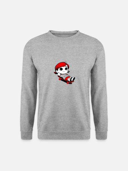 Kathy relaxed auf einem Skateboard - Unisex Pullover - Weißgrau meliert