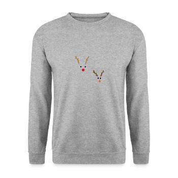 Rentier Winter Rudolf süß Tiere Liebe - Unisex Pullover - Weißgrau meliert - Vorne - Alina (178cm) & Michal (187cm)