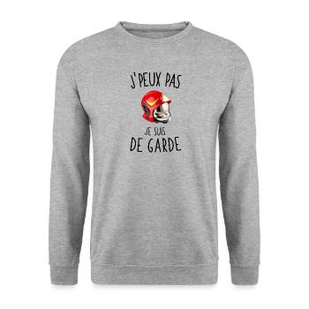 J'peux pas je suis pompier de garde - Sweat-shirt Unisexe - gris chiné - Devant - Alina (178cm) & Michal (187cm)