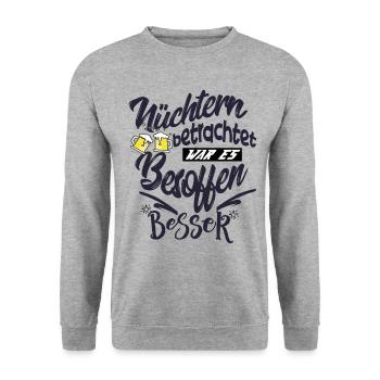 NÜCHTERN betrachtet war es besoffen besser - Unisex Pullover - Weißgrau meliert - Vorne - Alina (178cm) & Michal (187cm)
