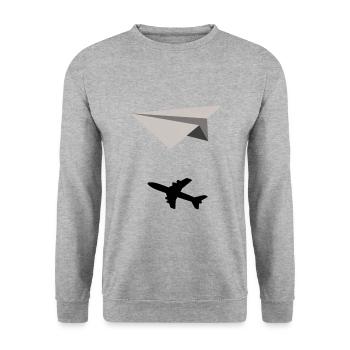 Idée de cadeau avion papier avion ombre - Sweat-shirt Unisexe - gris chiné - Devant - Alina (178cm) & Michal (187cm)
