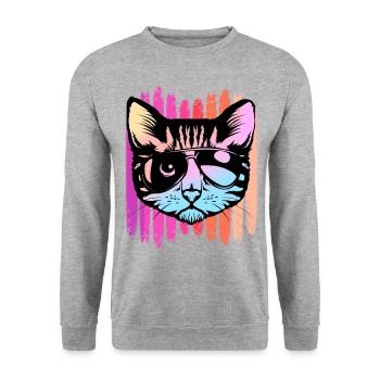 Chat avec des lunettes de soleil - Sweat-shirt Unisexe - gris chiné - Devant - Alina (178cm) & Michal (187cm)
