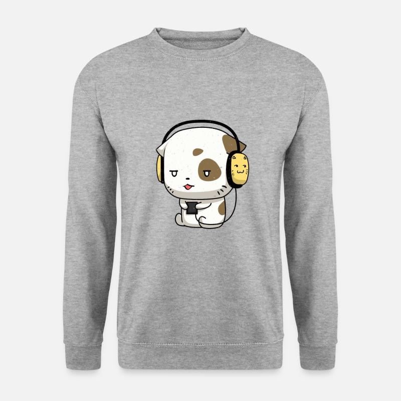 Niedliche Katze Kawaii Musikalisch Kopfhörer Musik - Unisex Pullover - Weißgrau meliert
