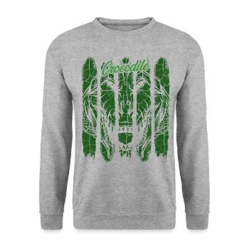 Krokodil Retro - Unisex Pullover - Weißgrau meliert - Vorne - Alina (178cm) & Michal (187cm)
