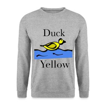 Gelbe Ente Kinder Geschenk Weihnachten - Unisex Pullover - Weißgrau meliert - Vorne - Alina (178cm) & Michal (187cm)