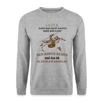 Ski Shirt · Bergbahn · Glück Geschenk - Unisex Pullover - Weißgrau meliert - Vorne - Alina (178cm) & Michal (187cm)