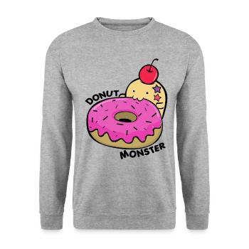 Donut Monster | Cute Kawaii Gebäck Anime Geschenk - Unisex Pullover - Weißgrau meliert - Vorne - Alina (178cm) & Michal (187cm)