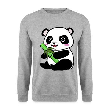 Pandabär - Unisex Pullover - Weißgrau meliert - Vorne - Alina (178cm) & Michal (187cm)