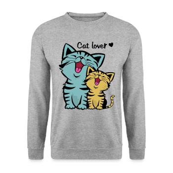 Niedliche Katzen | Miezekatze Tierliebe Geschenk - Unisex Pullover - Weißgrau meliert - Vorne - Alina (178cm) & Michal (187cm)