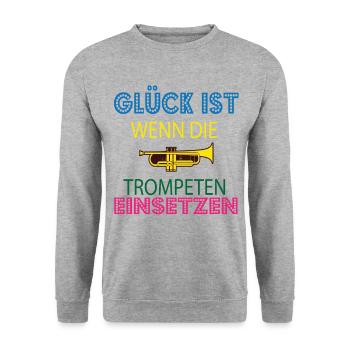 Trompeter Shirt · Musik · Glück Geschenk - Unisex Pullover - Weißgrau meliert - Vorne - Alina (178cm) & Michal (187cm)