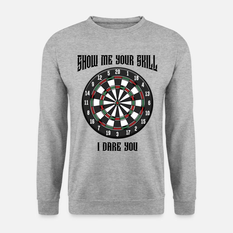Show Me Your Skill | Dartboard Dartpfeil Geschenk - Unisex Pullover - Weißgrau meliert