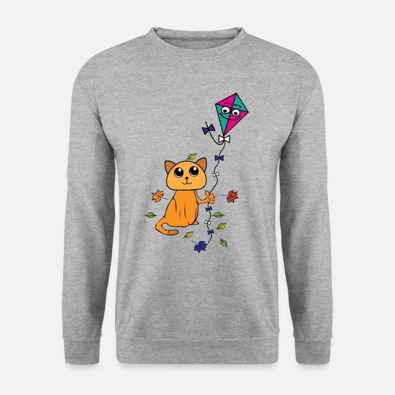 Katze lässt im Frühling , Herbst Drachen steigen - Unisex Pullover - Weißgrau meliert