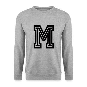 Buchstabe M - College Schule Universität Uni USA - Unisex Pullover - Weißgrau meliert - Vorne - Alina (178cm) & Michal (187cm)