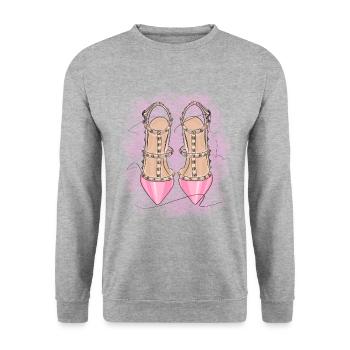 Sexy Highheels - Unisex Pullover - Weißgrau meliert - Vorne - Alina (178cm) & Michal (187cm)