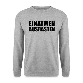Einatmen Ausrasten Lustiger Spruch Geschenk - Unisex Pullover - Weißgrau meliert - Vorne - Alina (178cm) & Michal (187cm)