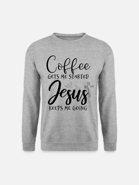 Kaffee und Jesus - Unisex Pullover - Weißgrau meliert
