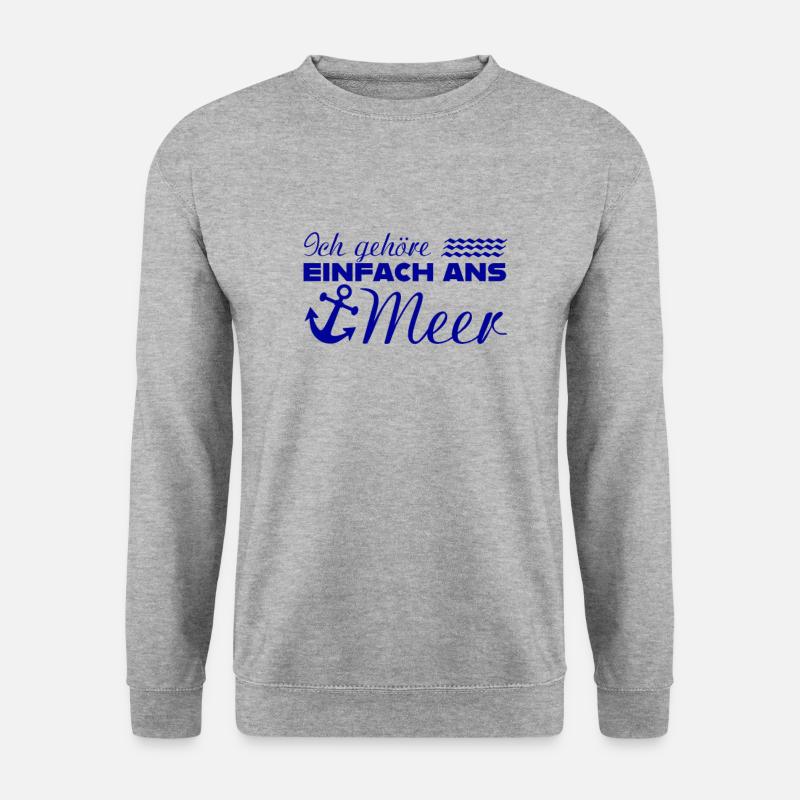 ICH GEHÖRE EINFACH ANS MEER Spruch Geschenk Anker - Unisex Pullover - Weißgrau meliert